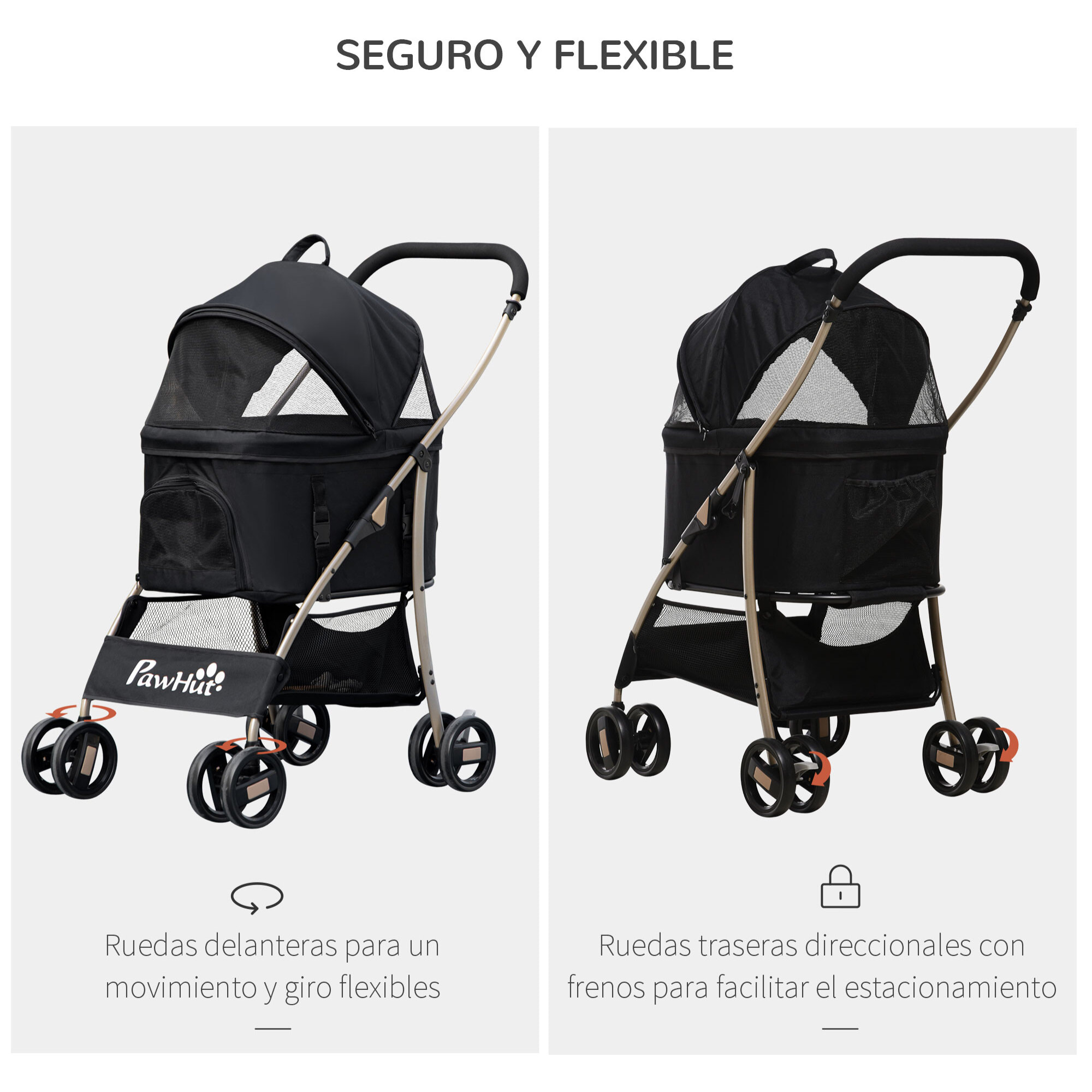 3 en 1 Cochecito para Mascotas Carrito para Perros y Gatos Desmontable Bolsa de Transporte Plegable con Cesta de Almacenaje y Frenos Tela Oxford 600D Carga 15 kg 82x49,5x98 cm Negro