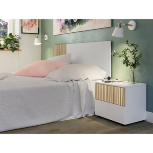 Comodino Josie, Comò basso, Tavolino da notte, Mensola da letto, 50x42 h34 cm, Bianco e Rovere