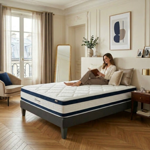 Ensemble Matelas Chenonceau & Sommier KIT15, 26 cm, Mémoire de Forme Haute Densité, Technologie Tri-Lattes, Soutien Ferme