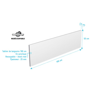 Tablier de Baignoire Blanc Mat 180x50x2.5 cm - 100% Acrylique