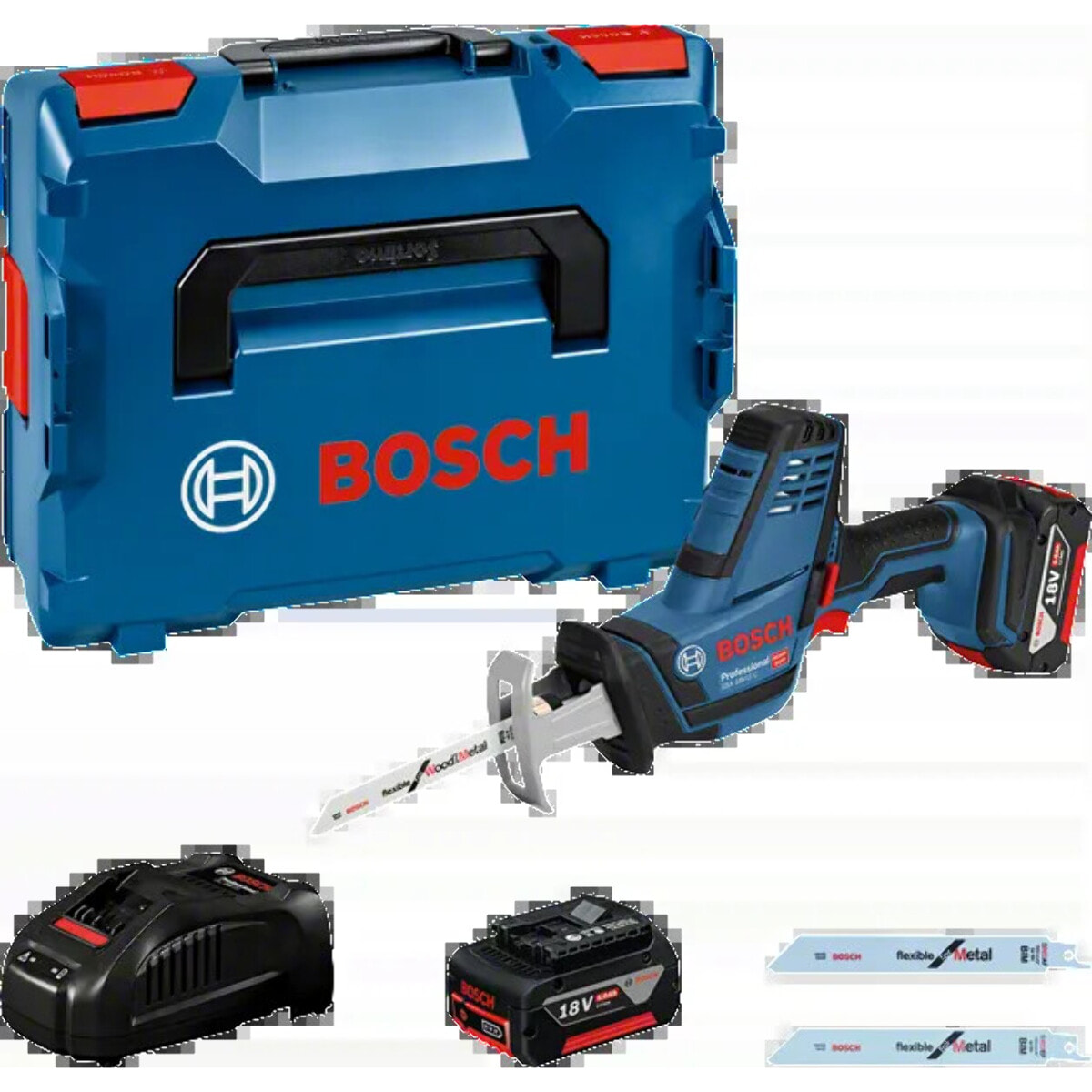 Scie sabre BOSCH GSA 18 V-Li C - Avec 2 batteries 5.0 Ah, chargeur, coffret + 3 lames de scie - 06016A5002