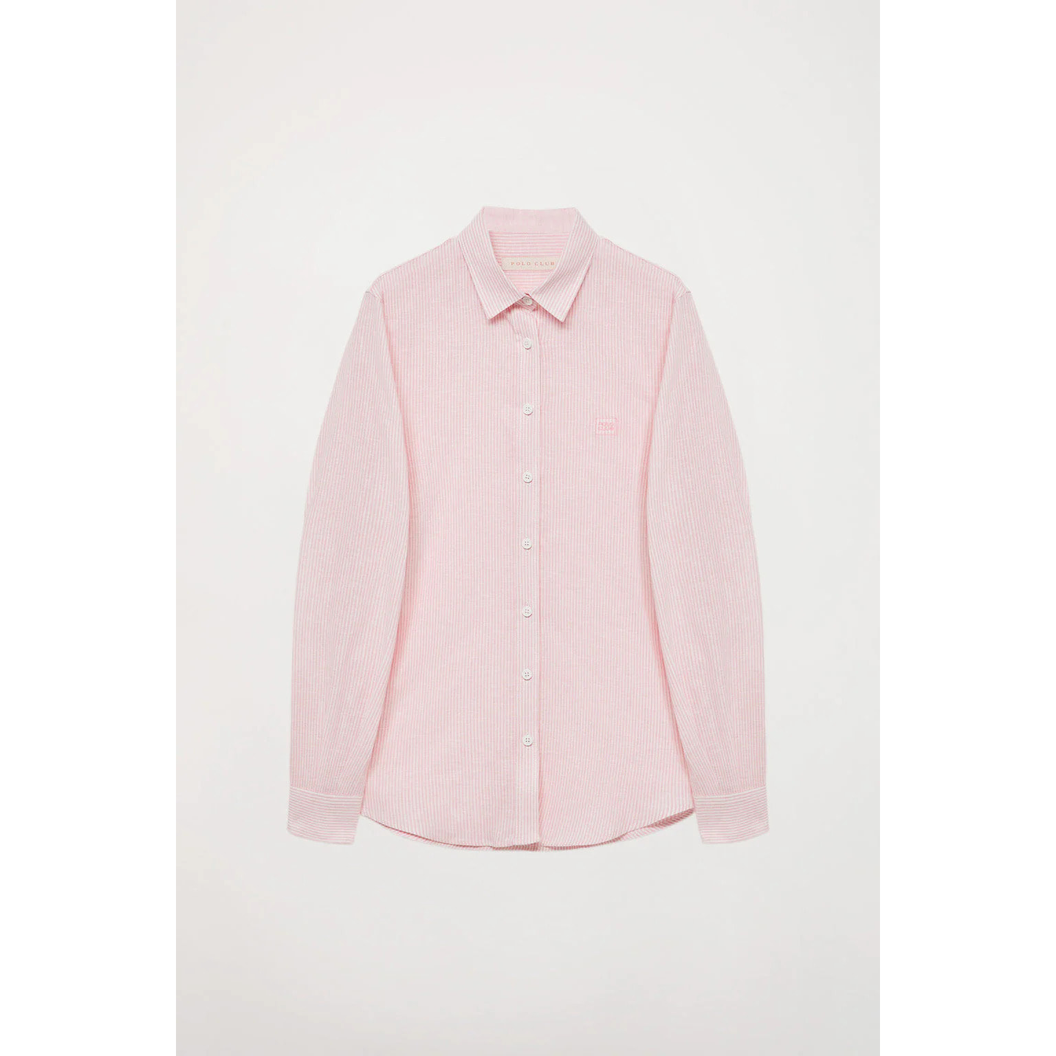 Camisa mil rayas rosa con detalle bordado en el pecho