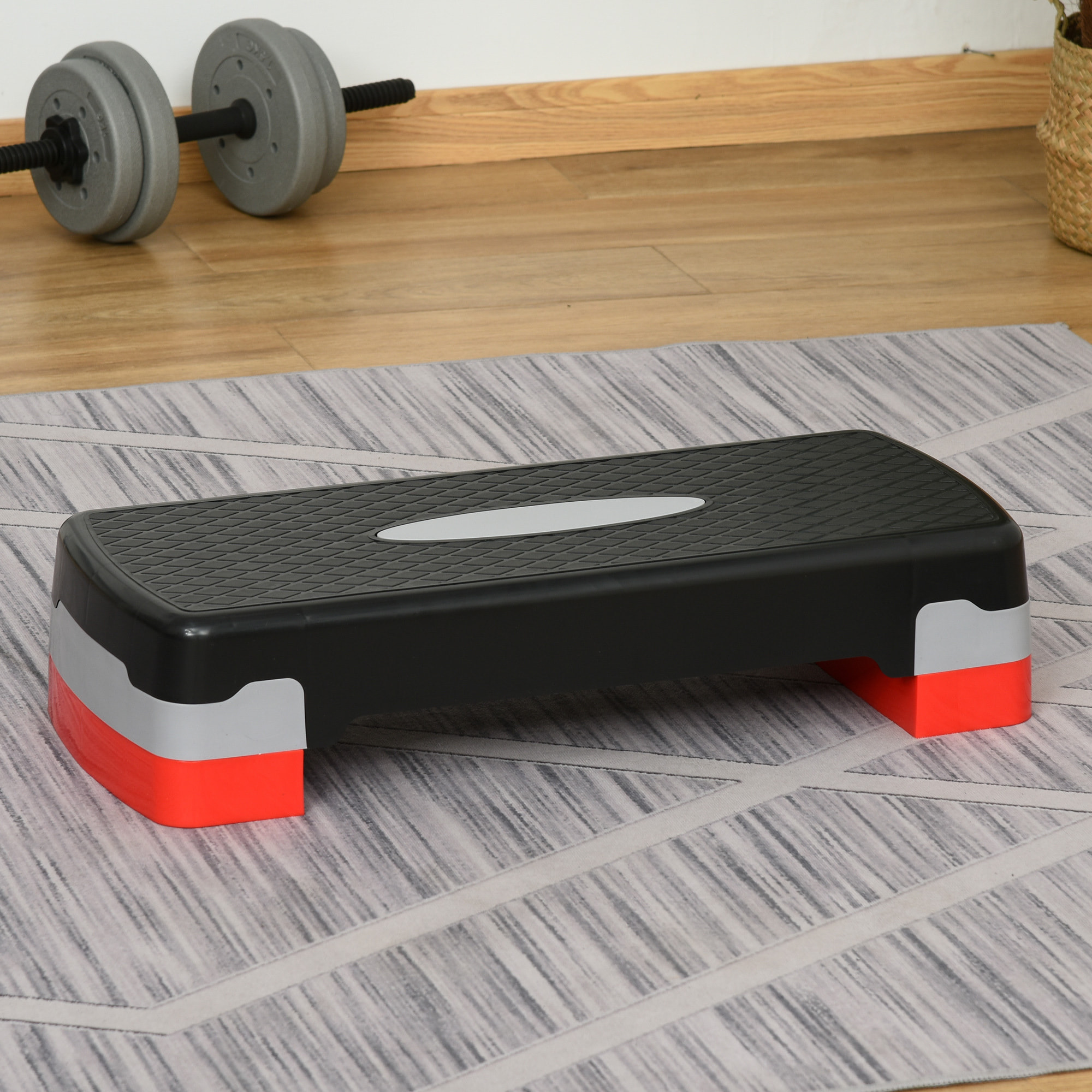 Stepper Fitness Aerobic hauteur reglable surface antiderapante dim. 68L x 29l x 10-15H cm plastique noir gris rouge