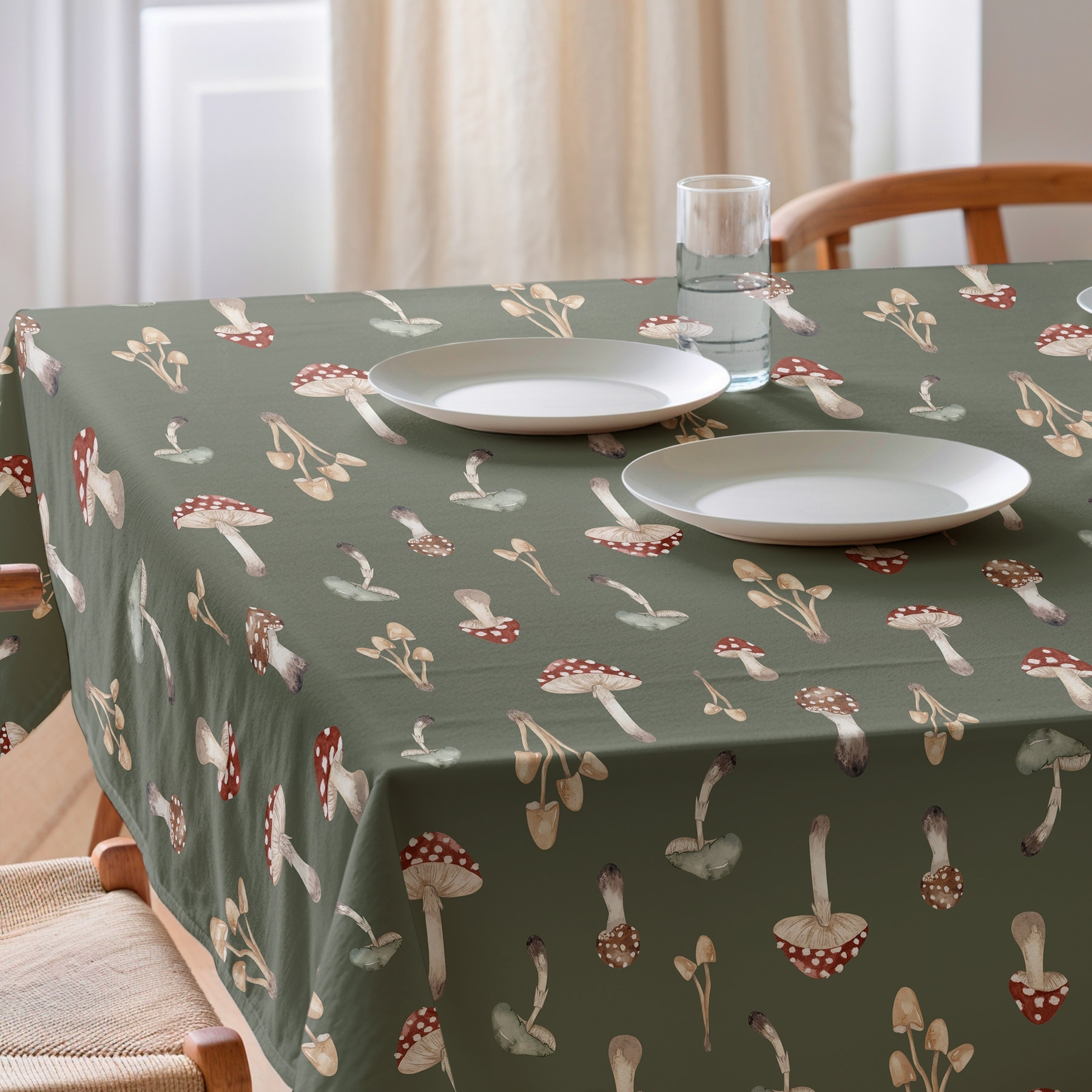Mantel estampado antimanchas AMANITA VERDE