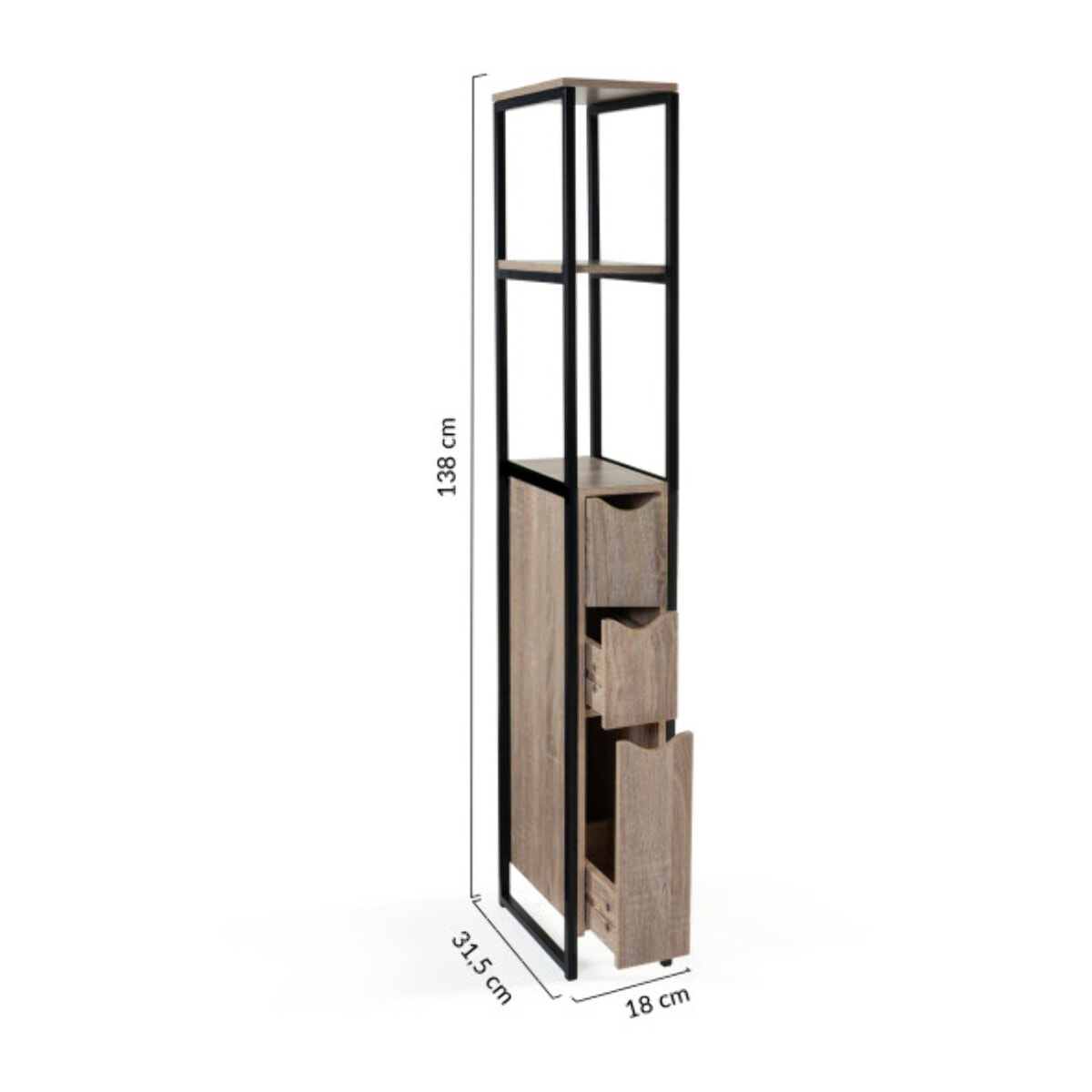 Meuble WC 3 portes design industriel avec étagères