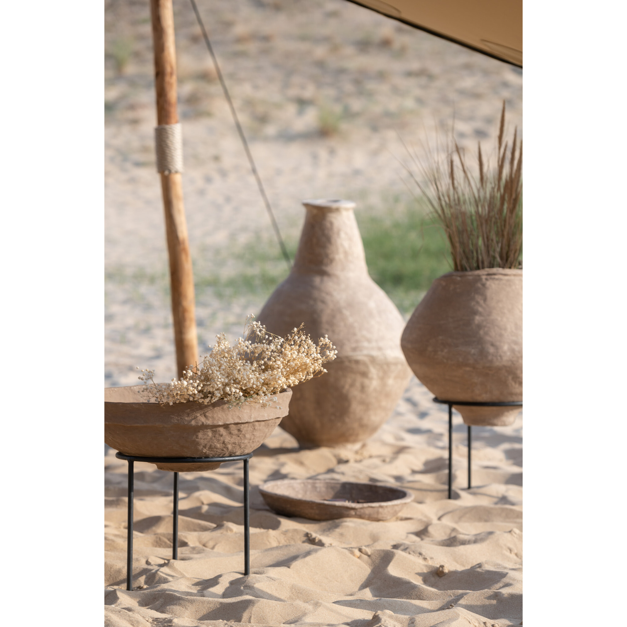 J-Line bloempot Sur Pied Chad - papier maché - brun - Ø 51 cm