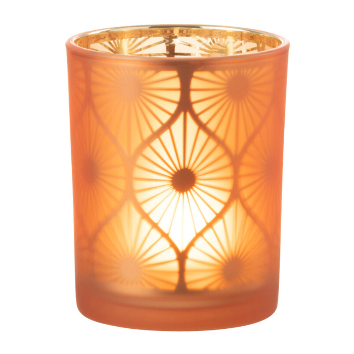 J-Line Photophore Losange Fleurs Verre Orange Medium