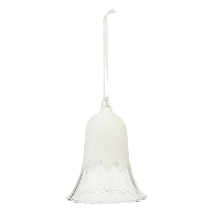 Décoration de sapin verre cloche pailletée blanc 10cm