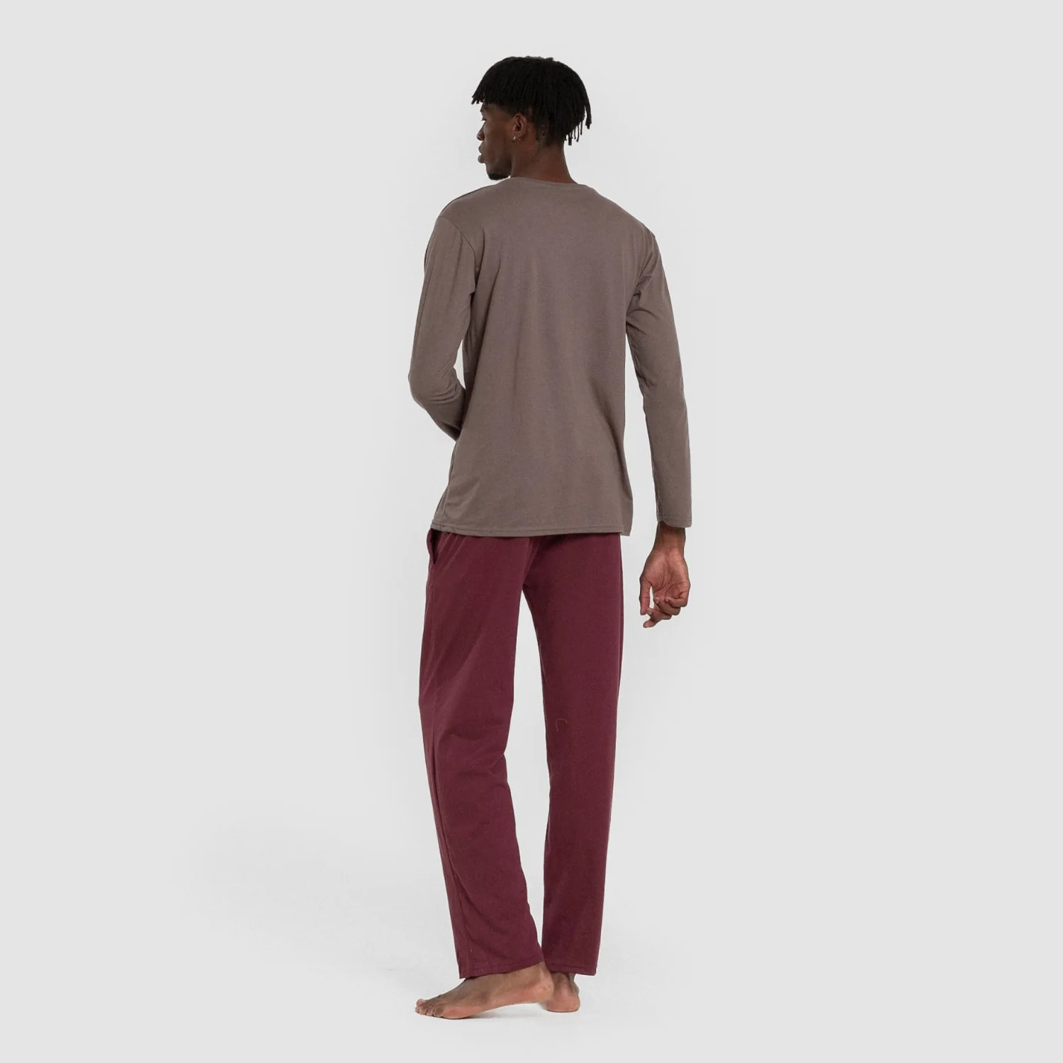 Pigiama lungo da uomo con bottoni, taupe - borgogna