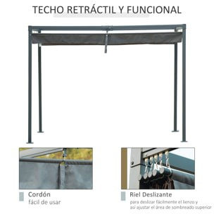 Pérgola 3x2 m Cenador de Jardín con Techo Retráctil Poliéster para Fiestas Gris