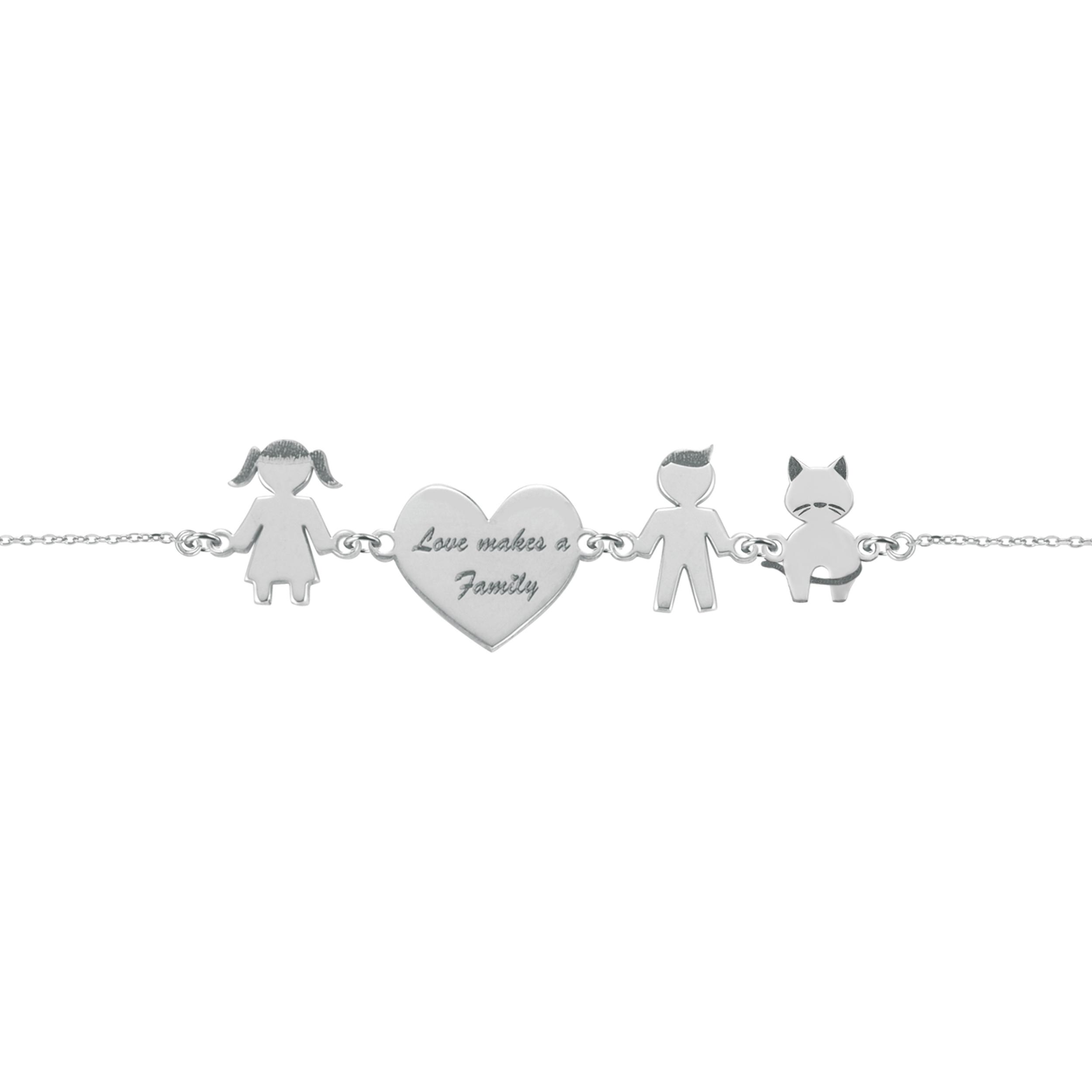 Bracciale Love Makes a Family Bimba-Cuore-Bimbo-Gatto Argento