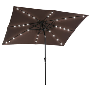 Sombrilla Terraza Exterior con Luces LED 268x205x248 cm Sombrilla de Jardín con Techo Inclinable hasta 45° Solares Poste de Acero y Manivela Parasol para Patio Terraza Marrón