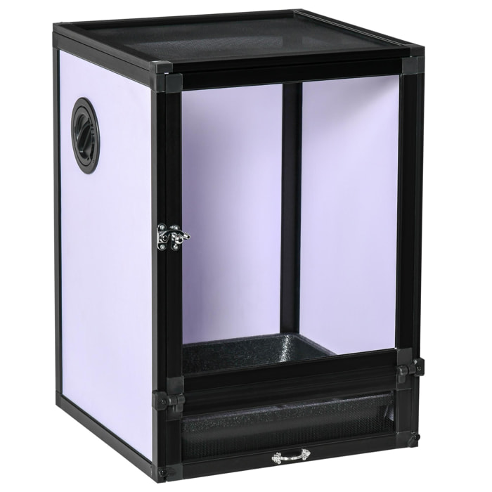Terrarium vivarium boîte pour reptiles dim. 32L x 32l x 46H cm avec passe-câble, fond en ABS, plateau amovible noir blanc