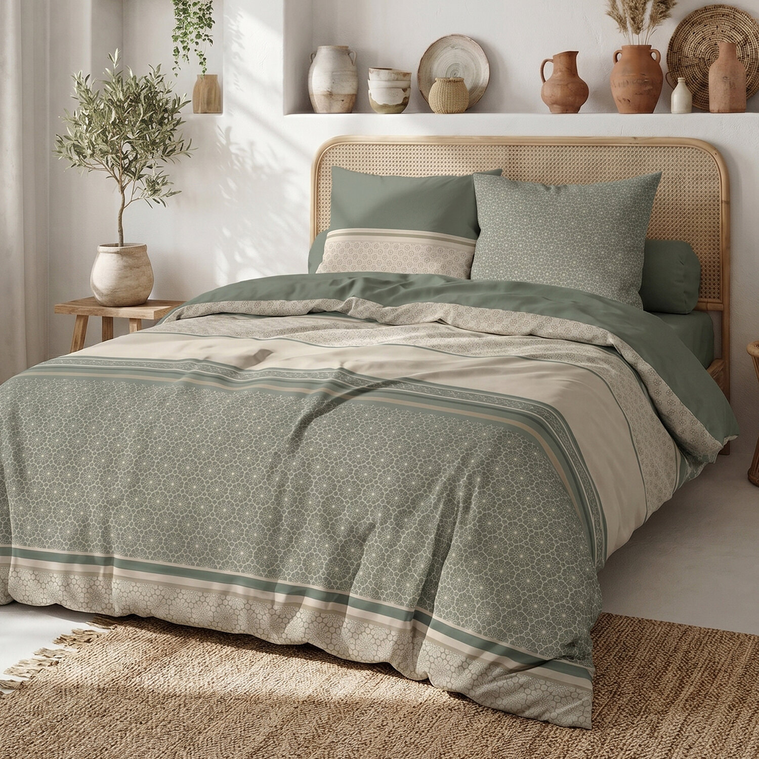Parure housse de couette 260x240 cm imprimée contemporain + 2 taies 100% Coton - CYLUS