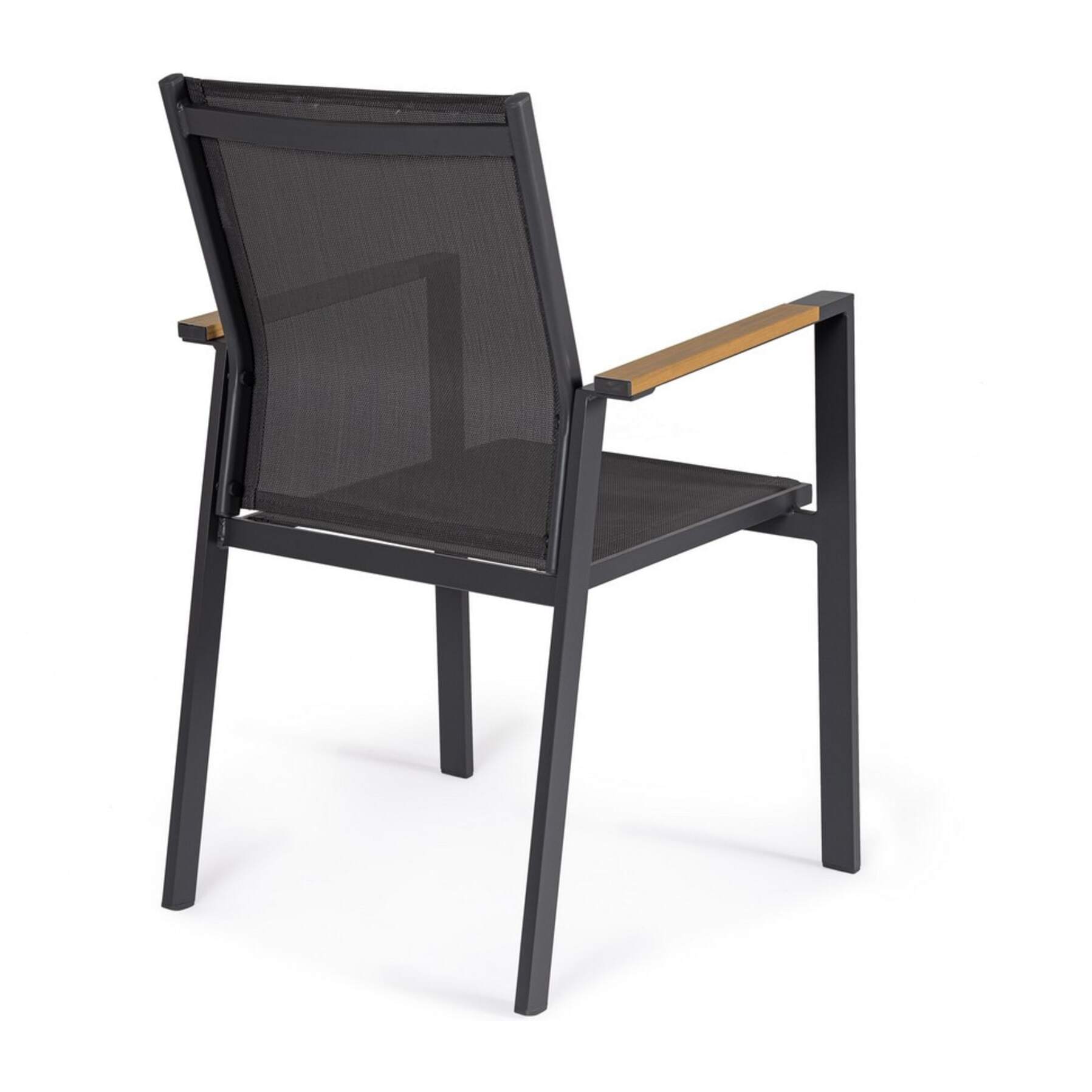 Set 4 sedie da giardino DENIA in textilene antracite con inserti effetto legno e struttura antracite