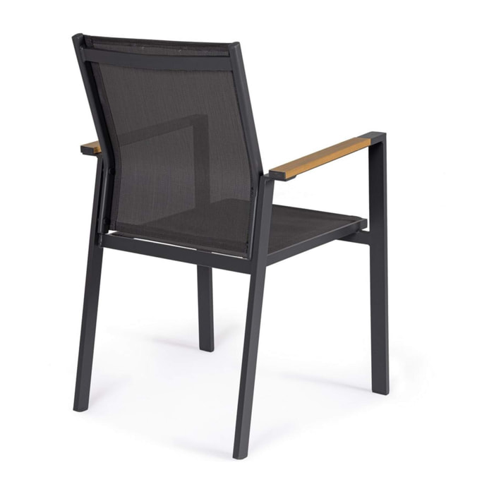 Set 4 sedie da giardino DENIA in textilene antracite con inserti effetto legno e struttura antracite