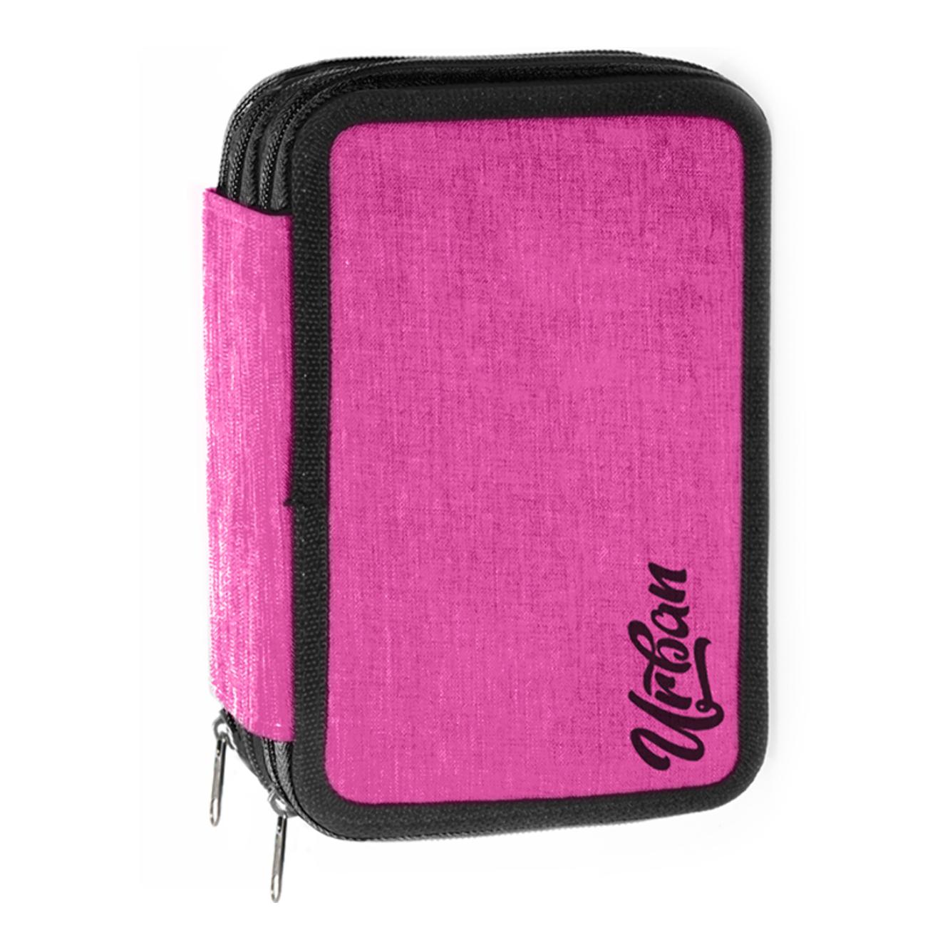 Astuccio 3 ZIP ''Urban'' Completo 43 Pezzi - (7 Accessori + 18 Pastelli + 18 Pennarelli) - Fucsia Neon