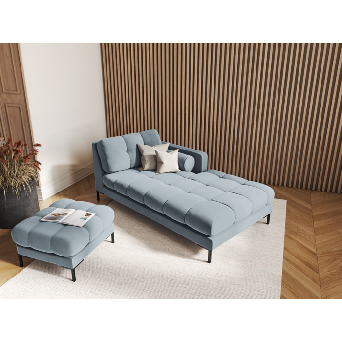 Méridienne droite "Bali" en velours bleu clair