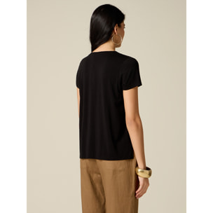 Oltre - T-shirt monospalla con accessorio metallico - Nero