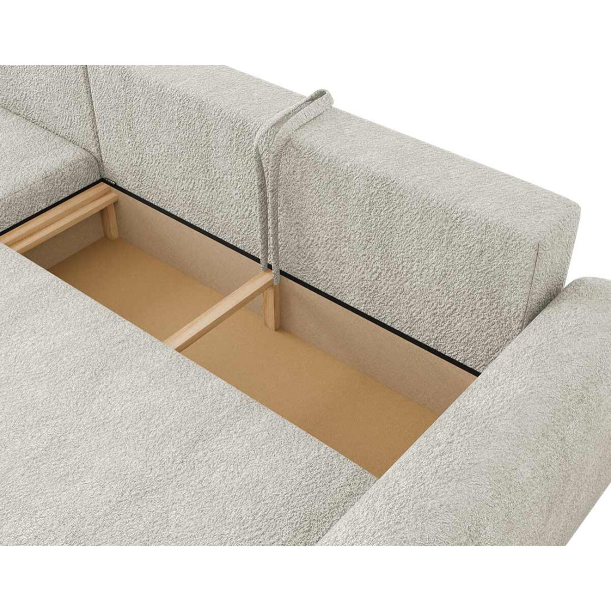 Rosalie - Canapé d'angle réversible 4 places convertible avec coffre en tissu bouclette - Beige
