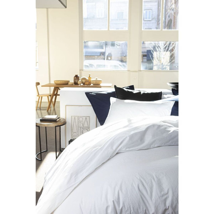 Housse De Couette 100% percale Coton lavé 80fils Blanc