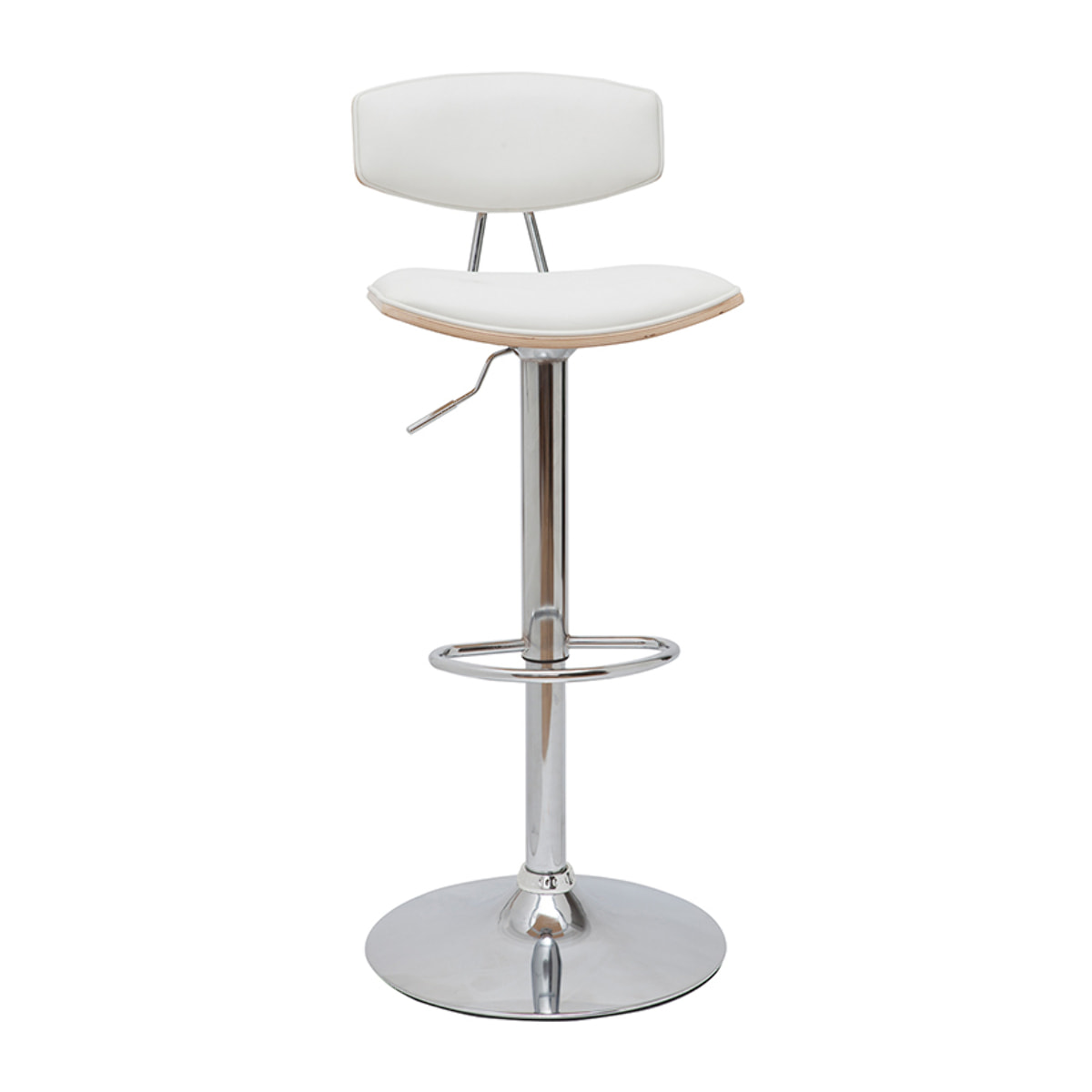 Tabouret de bar design réglable blanc et bois clair VASCO