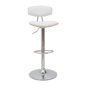 Tabouret de bar design réglable blanc et bois clair VASCO