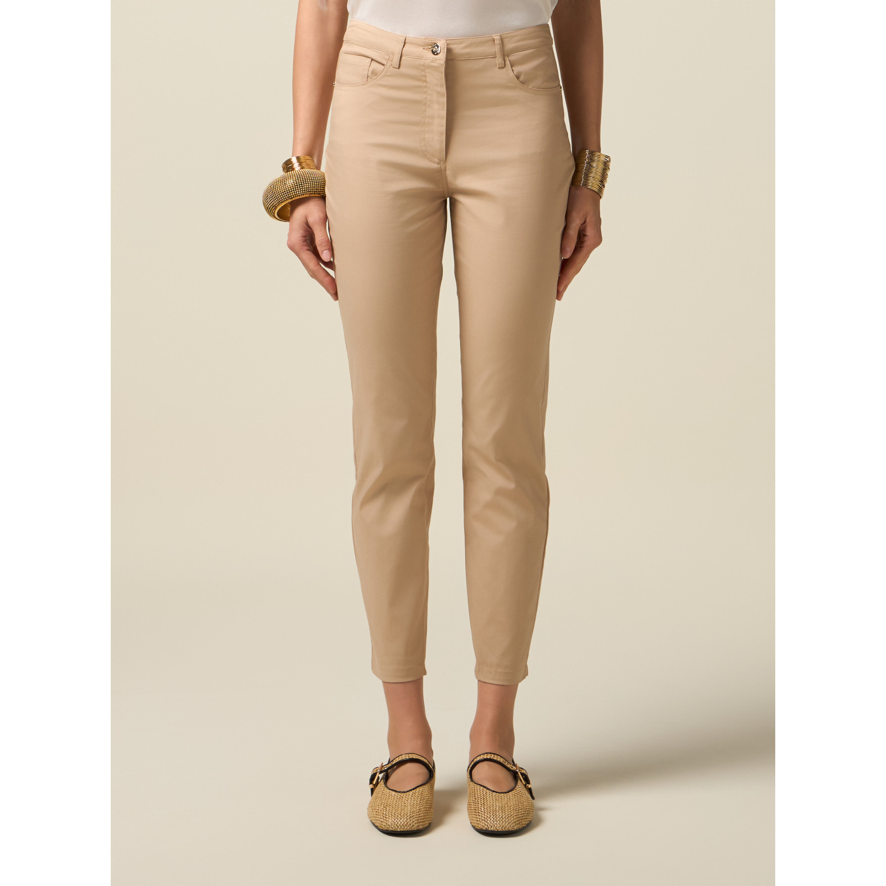 Oltre - Pantalones ajustados de mezcla de algodón - Beige