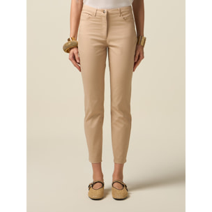 Oltre - Pantalones ajustados de mezcla de algodón - Beige