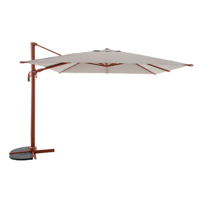 Parasol déporté carré inclinable Melhia 3x3 m acajou/lin