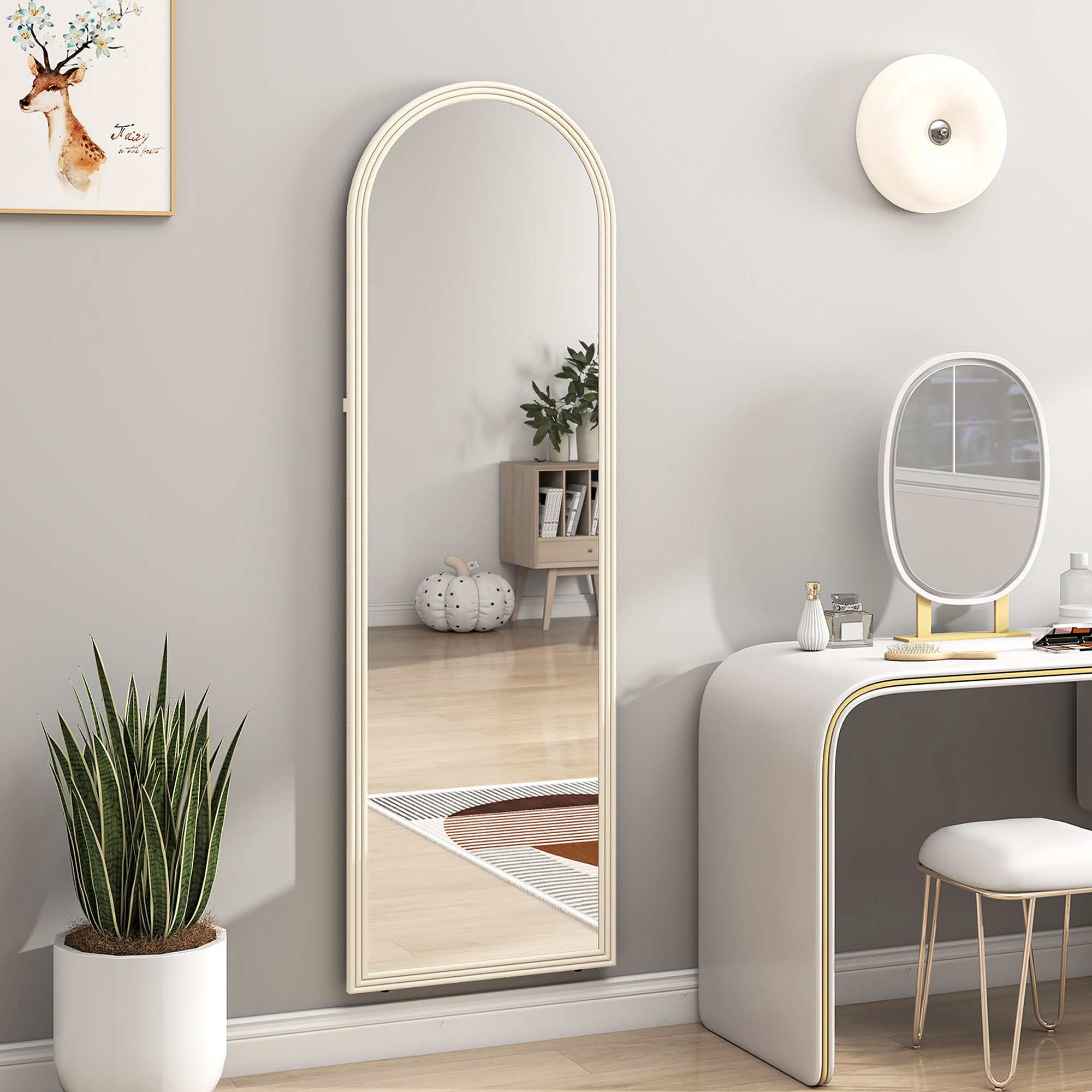 Miroir sur pied et mural pleine longueur 50 x 160 cm cadre pied effet pierre blanc
