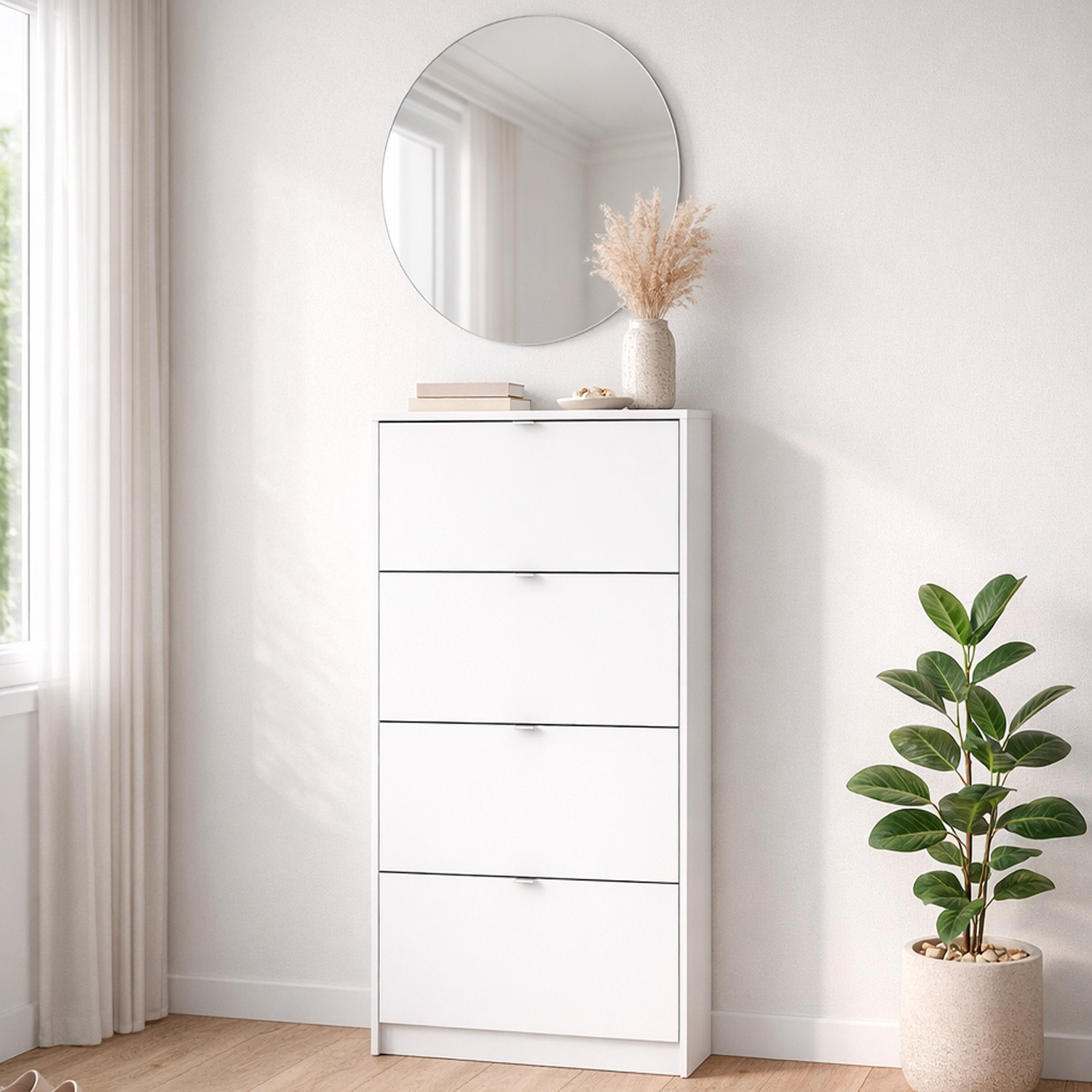 Scarpiera Sobral 4 Ante Salvaspazio Mobile Porta Scarpe Capiente Moderno Per Ingresso Corridoio Camera Struttura Resistente 162 x 25 x 71 Cm Bianco