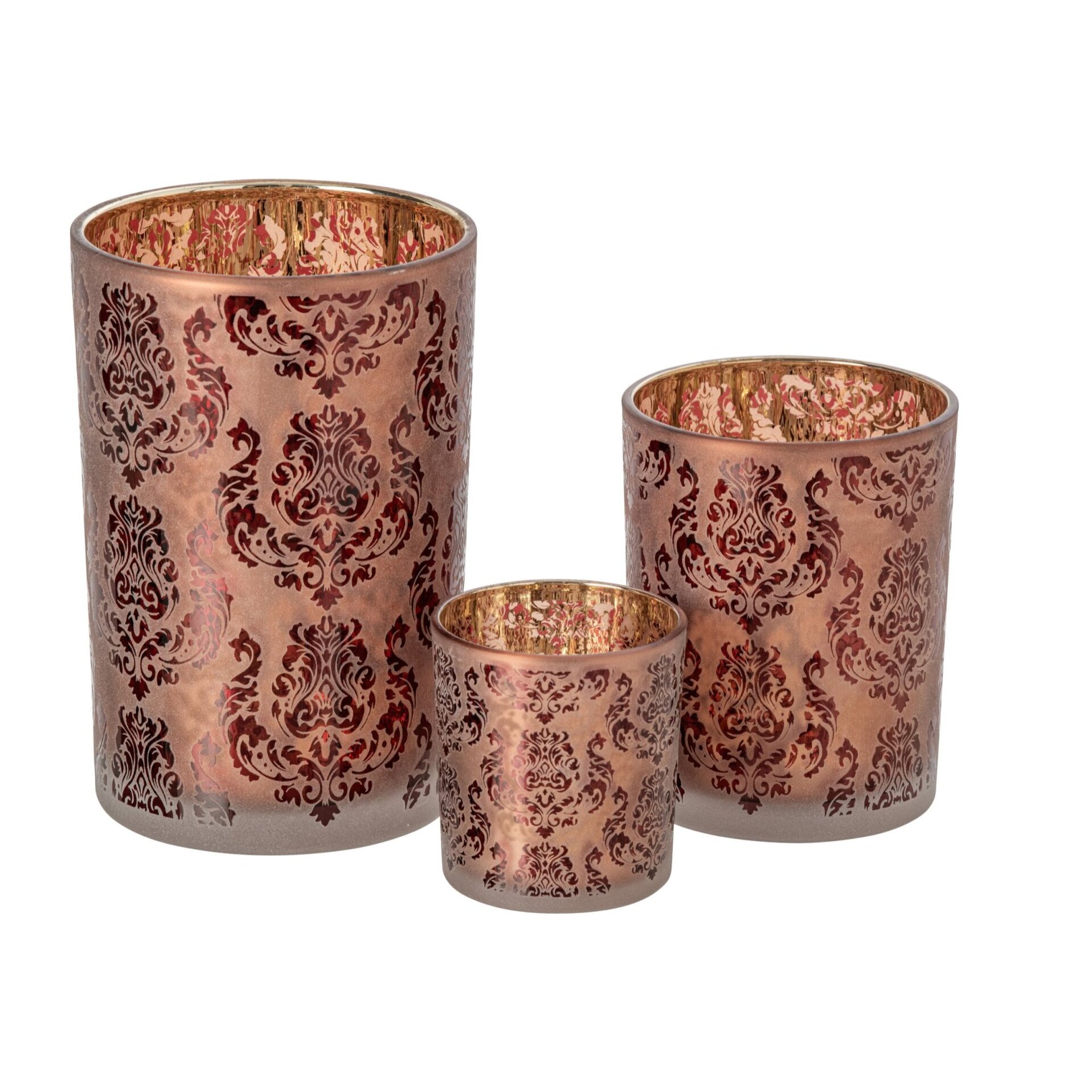 J-Line photophore fleurs - verre - bordeaux/corail - large - set de 2