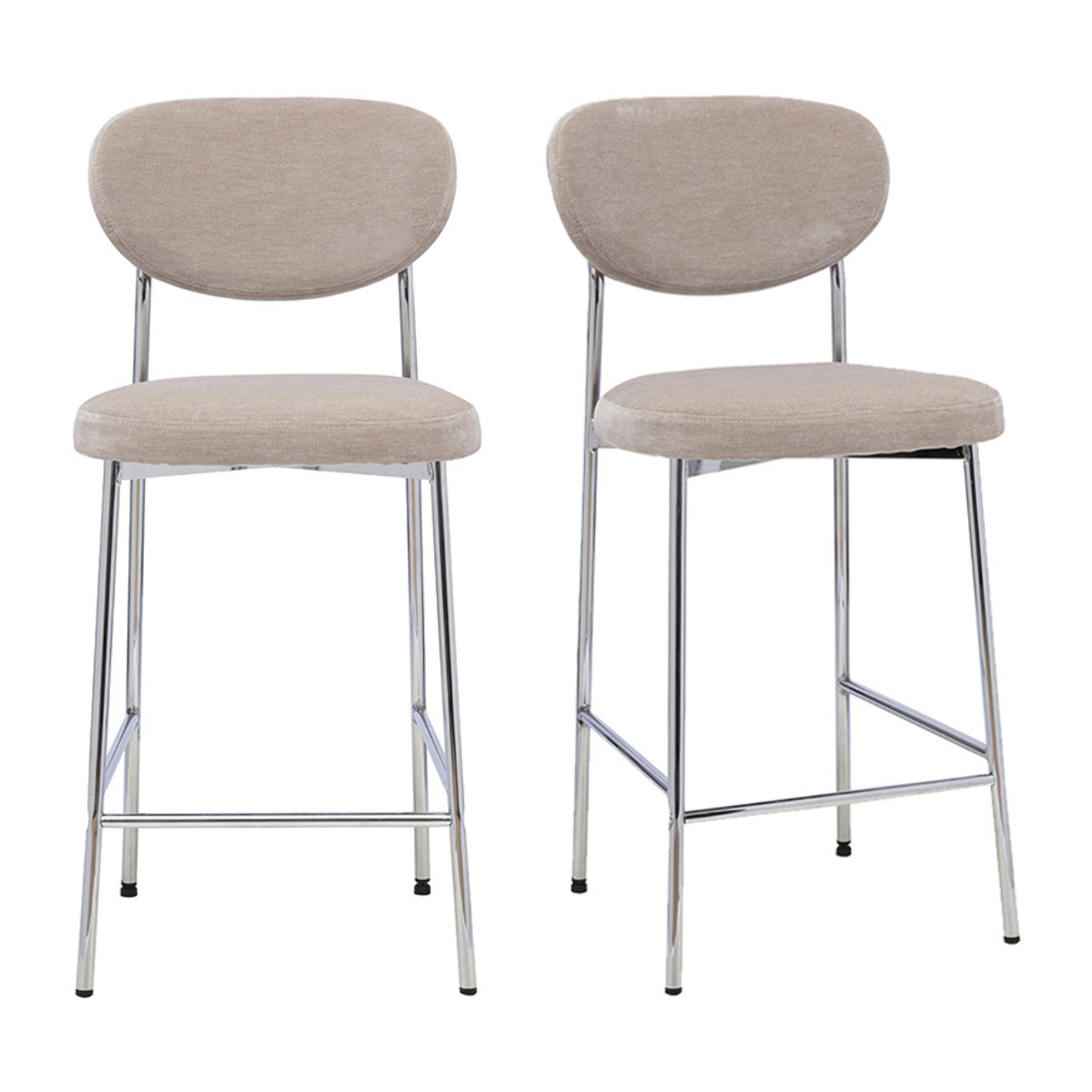 Tabourets de bar fixes en tissu effet velours taupe H65 cm (lot de 2) BREKA