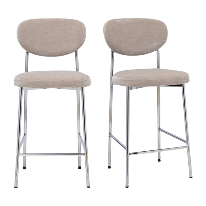 Tabourets de bar fixes en tissu effet velours taupe H65 cm (lot de 2) BREKA