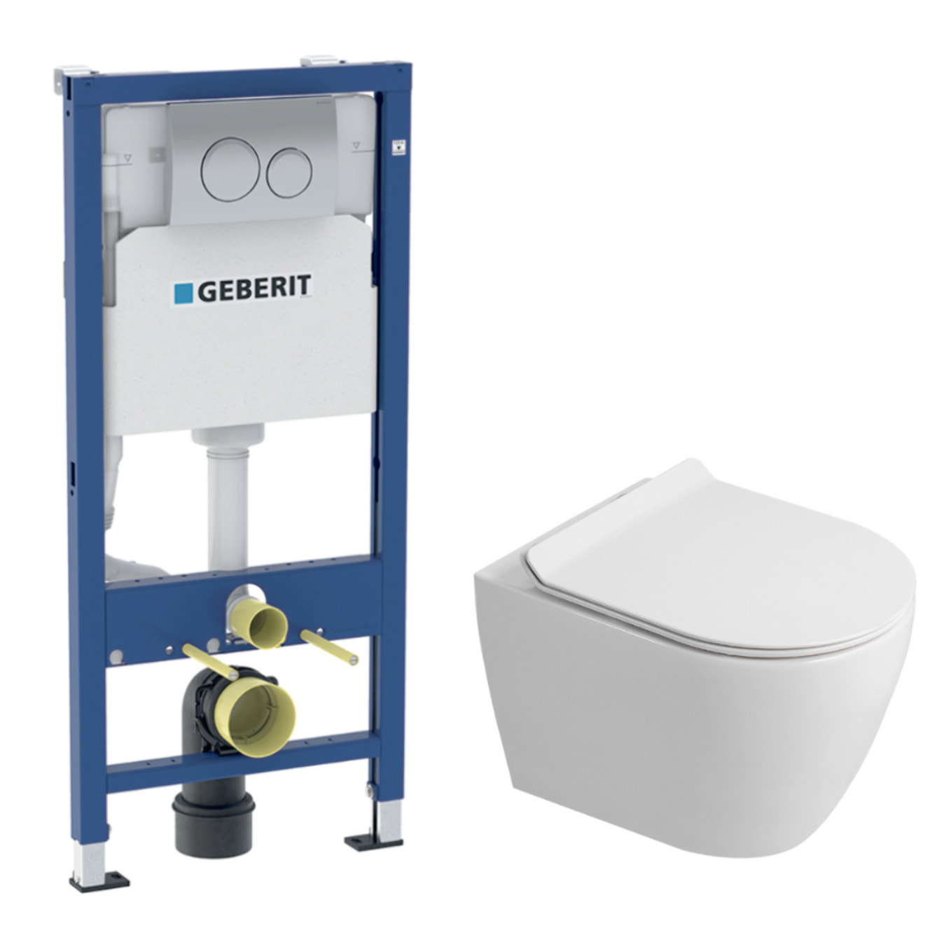 Duofix Pack WC bâti-support 112 cm + WC suspendu sans bride Ceramia avec abattant SoftClose + plaque chrome (GEBCEPXWT03-FR)