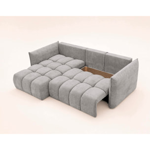Ambroise - Canapé d'angle gauche 4 places convertible avec coffre en velours texturé - Gris clair