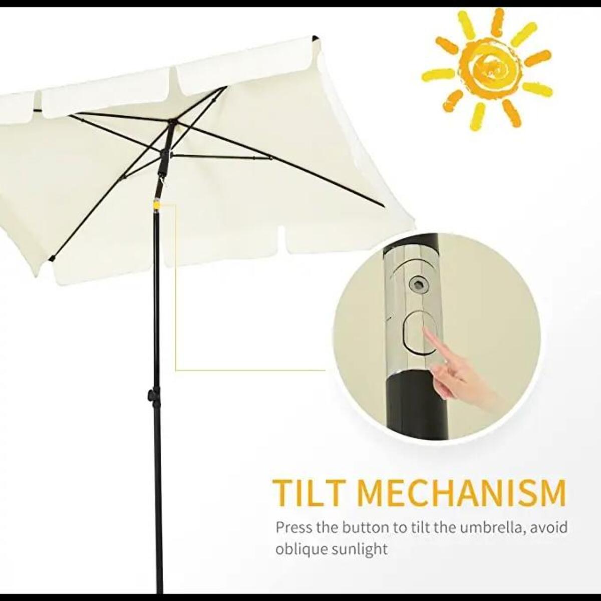 Ombrellone Rettangolare Da Giardino Parasole Balcone Inclinazione Regolabile Anti UV Impermeabile Per Mare Spiaggia Piscina Terrazzo 198x125 Cm Bianco