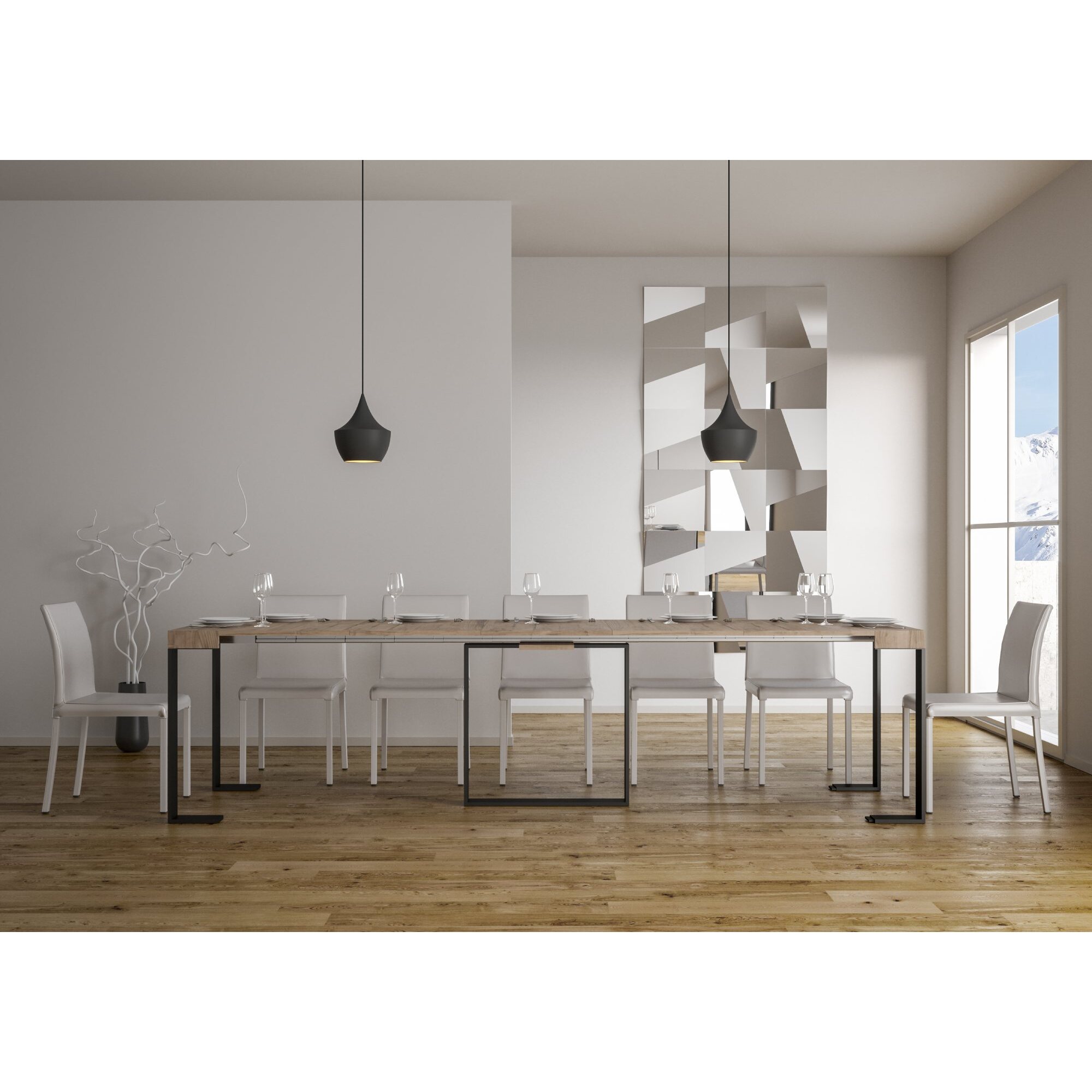 Consolle allungabile 90x40/300 cm Futura Quercia Natura telaio Antracite.