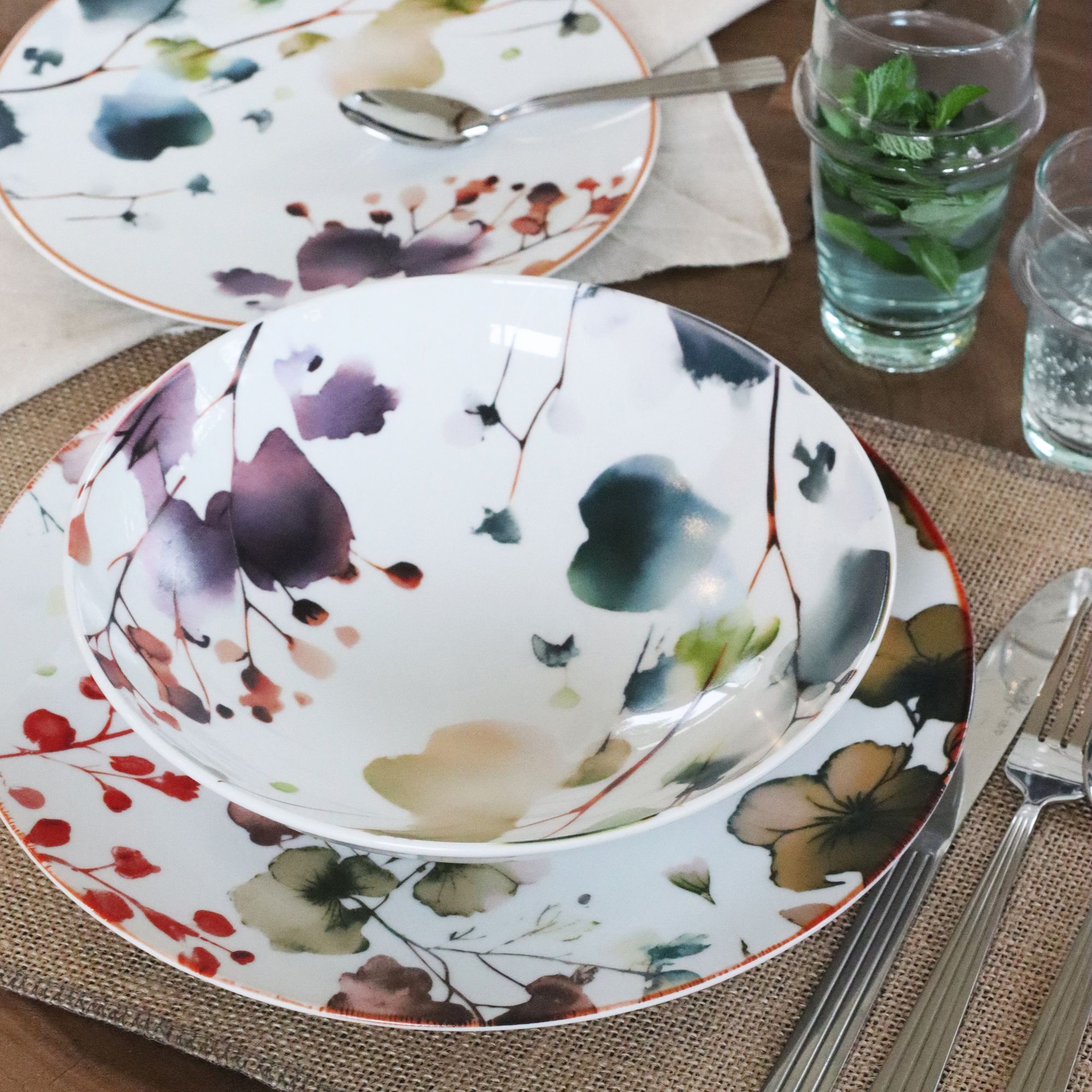 Lot de 6 assiettes creuses en porcelaine blanche 21cm AQUARELLE