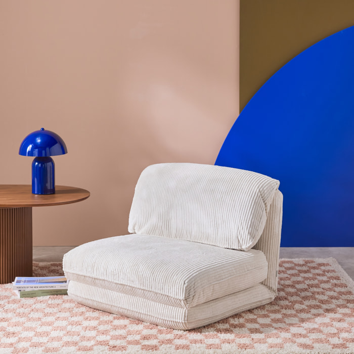 Chauffeuse matelas blanc cassé convertible velours côtelé grosse côte 1 place Cosy