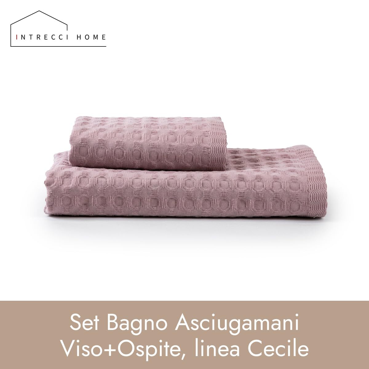 INTRECCI HOME Set Bagno Asciugamani Viso+Ospite, in Puro Cotone 300 g, Leggerezza e Praticità, con Lavorazione Nido d’Ape, Ideale per Asciugatura Rapida