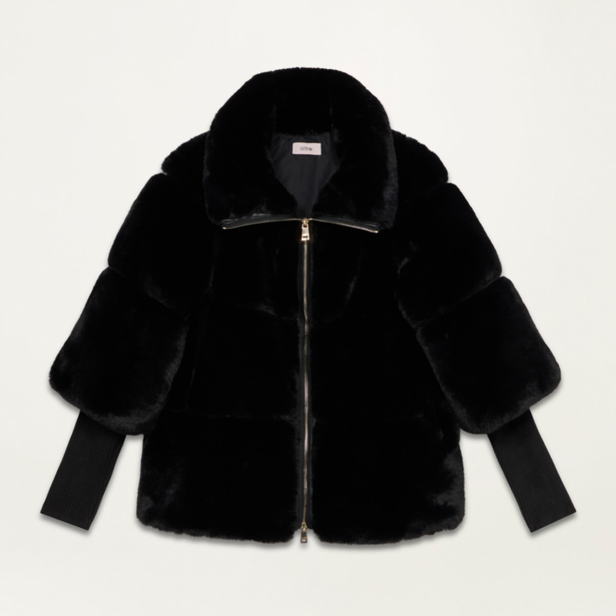 Oltre - Chaqueta teddy con puños de punto - Negro