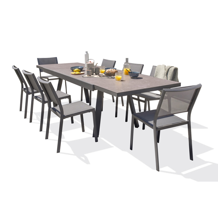 STOCKHOLM - Ensemble repas de jardin 8 places en céramique sur verre