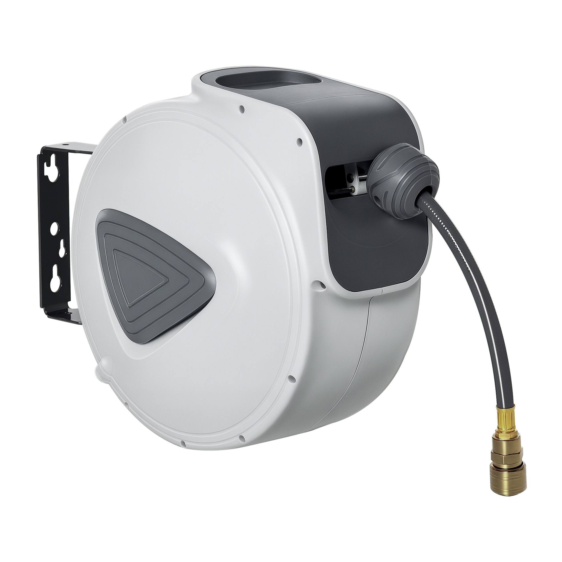 Carrete de Manguera de Aire Comprimido Automático de 20 m Conector de 1/4'' BSP con Soporte para Pared Giratorio 180° Diámetro Interno 3/8'' (9,5x15 mm) Gris