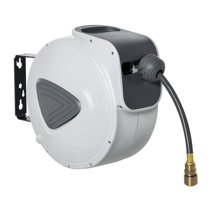 Carrete de Manguera de Aire Comprimido Automático de 20 m Conector de 1/4'' BSP con Soporte para Pared Giratorio 180° Diámetro Interno 3/8'' (9,5x15 mm) Gris