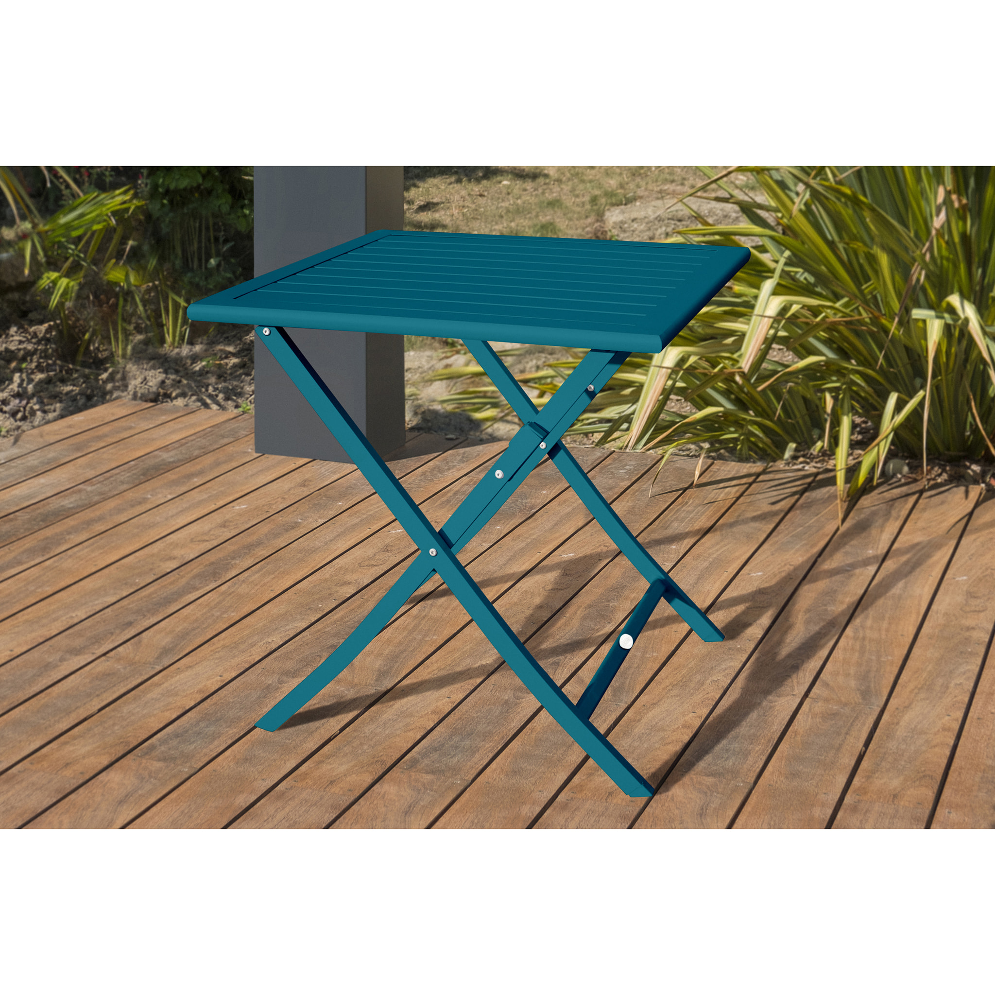 MARIUS - Table de jardin pliante en aluminium bleu canard