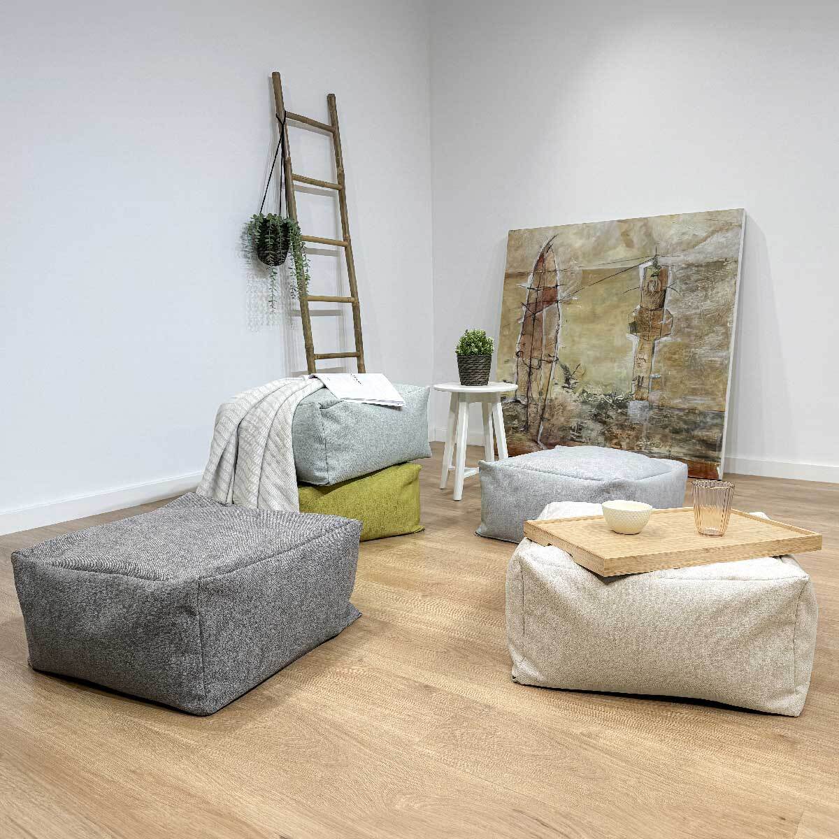 Puff desenfundable ZAIRA crudo 50x50x25 cm. Disponible en varios colores