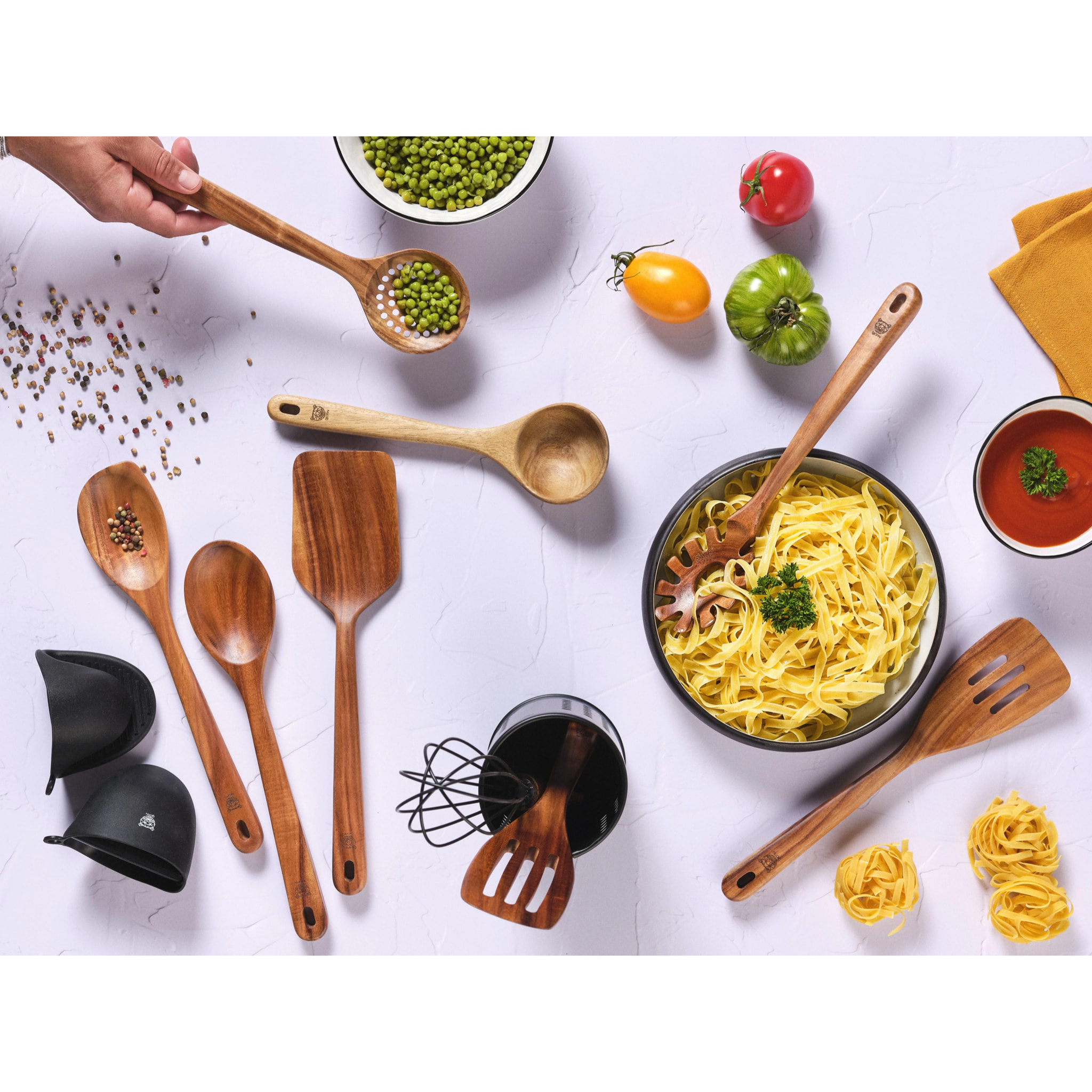 Set d'ustensiles de cuisine en bois d'acacia SKOV - 12 pièces