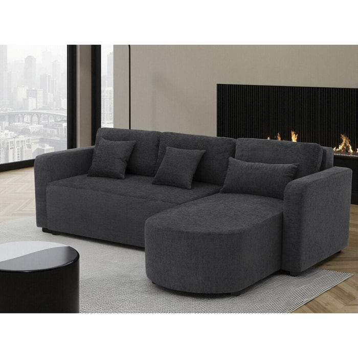 Canapé d'angle convertible/réversible en tissu "Charles" - 3 places - Noir